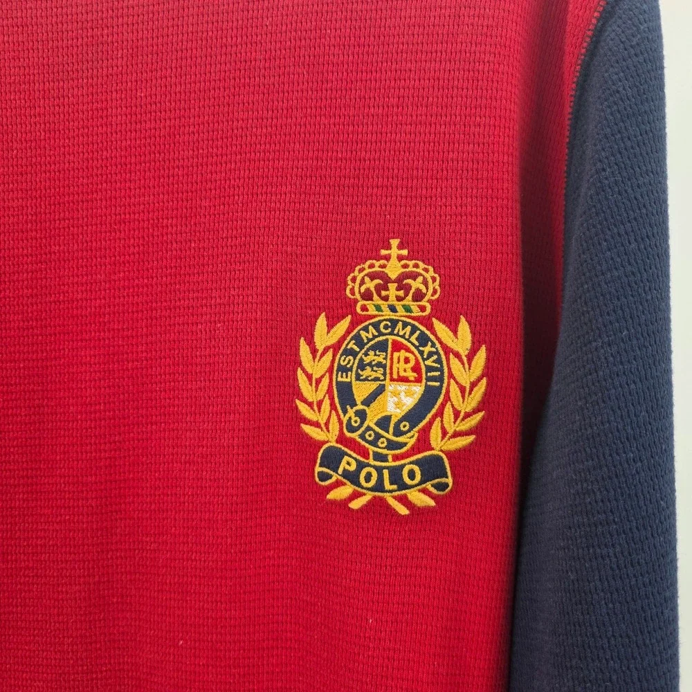 POLO RALPH LAUREN BIG CREST THERMAL SHIRT MENS XL BLUE RED SLEEPWEAR WAFFLE KNIT